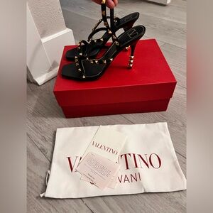 Valentino Black Sandals with Gold Pyramid Studs